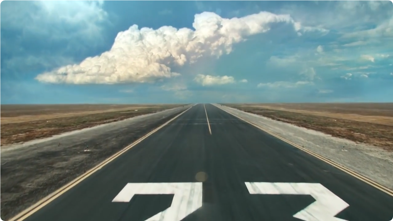 Still from the Air Jordan XXXI &ldquo;Runway&rdquo; spot showing the cloud over the horizon