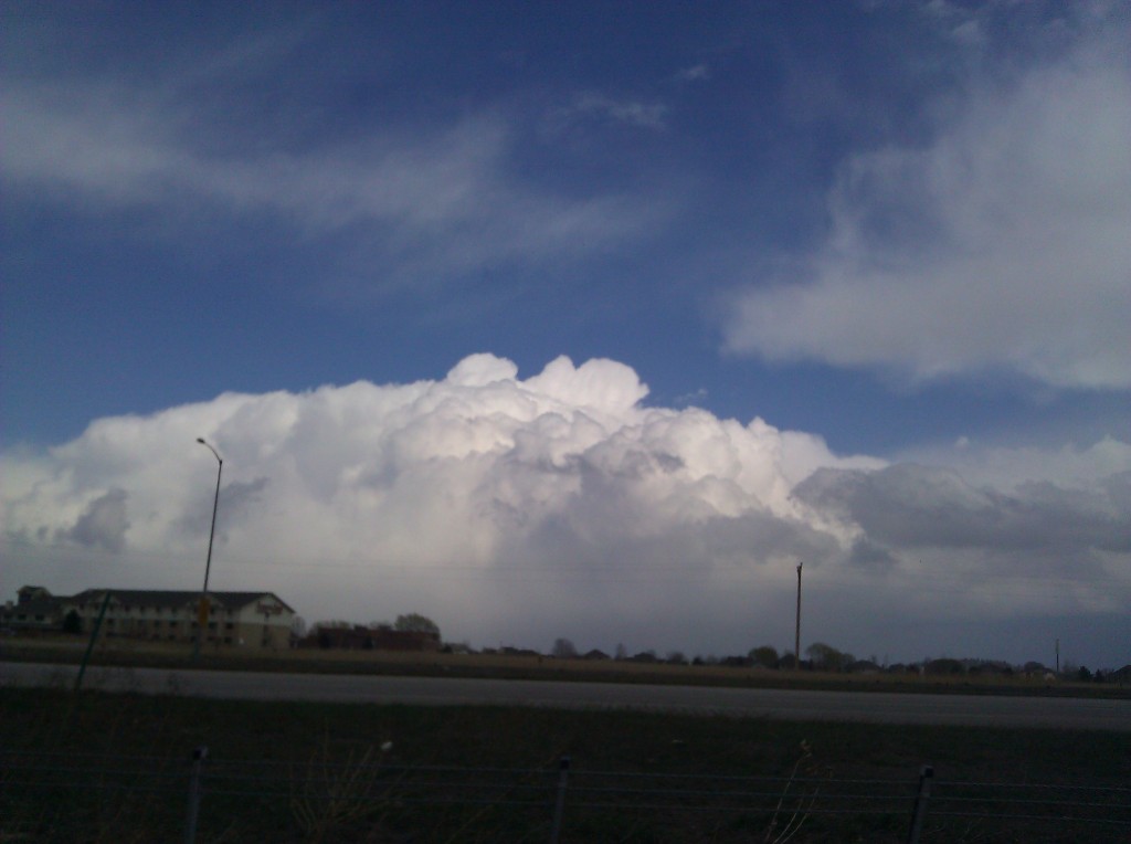 fluffy clouds to the east