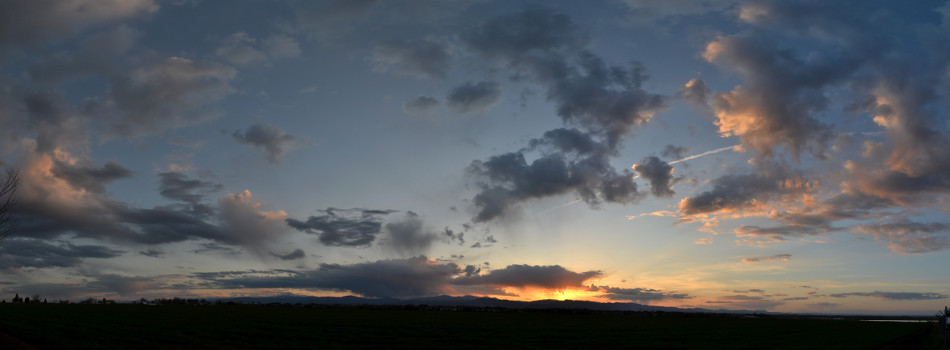 Orange Sunset with Small Rain Clouds, Panoramic
